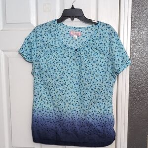 Koi Blue Floral Gradient Scrub Top
